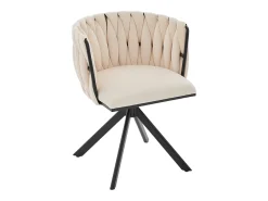 Juego de 2 sillas de comedor de altura regulable - Sillón giratorio con patas ajustables negras - Terciopelo marfil