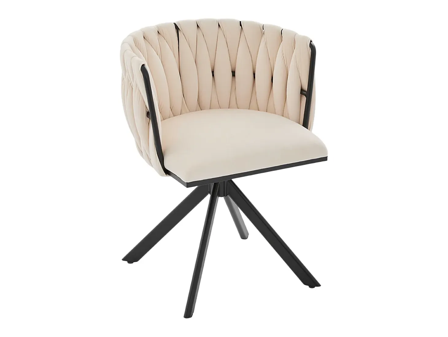 Juego de 2 sillas de comedor de altura regulable - Sillón giratorio con patas ajustables negras - Terciopelo marfil