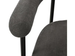 Juego de 2 sillas de comedor con respaldo en aro y reposabrazos - tejido de felpa gris oscuro