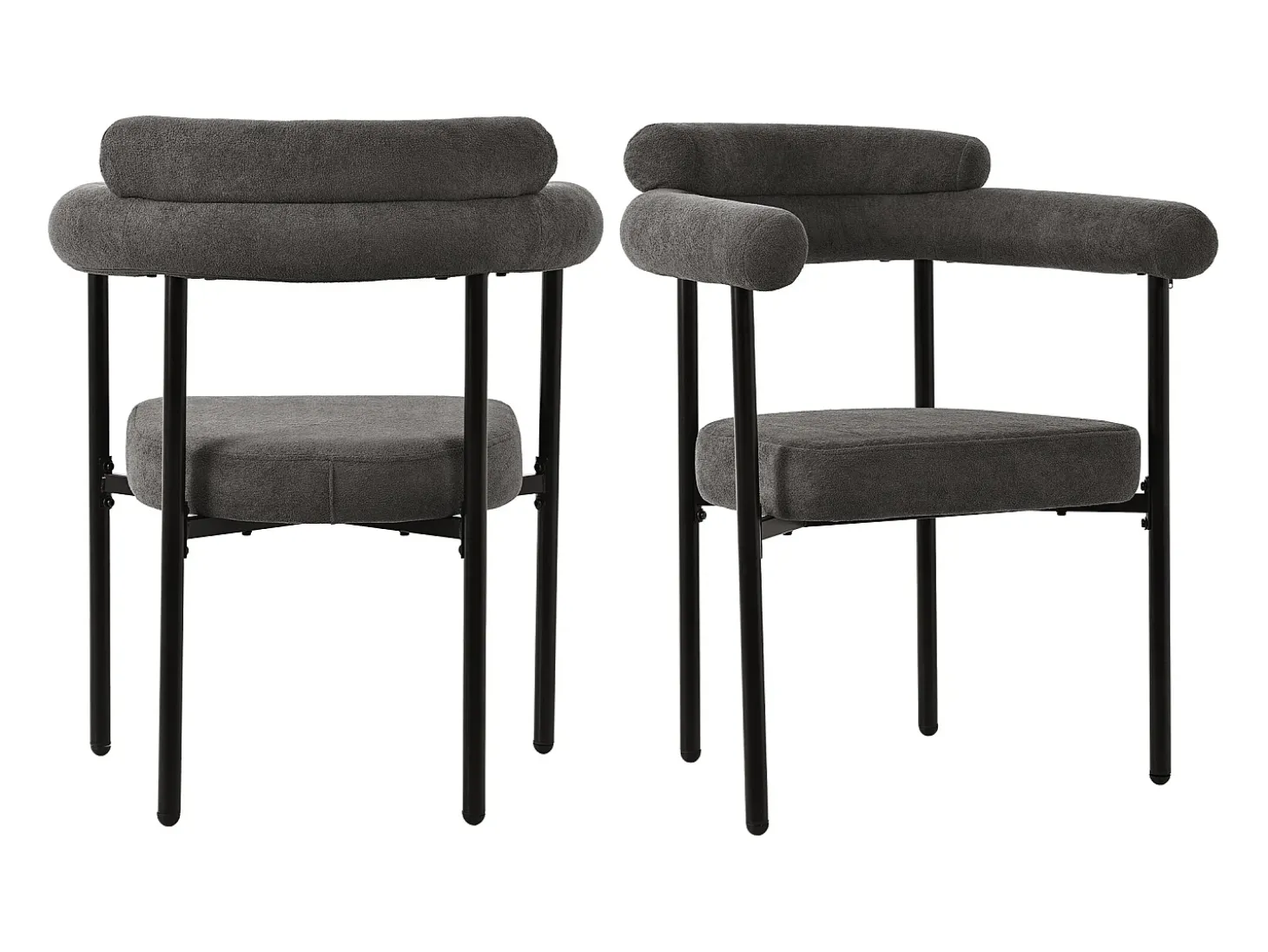 Juego de 2 sillas de comedor con respaldo en aro y reposabrazos - tejido de felpa gris oscuro