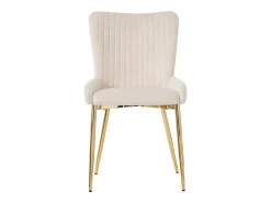 Juego de 6 sillas de comedor de terciopelo beige con patas de metal dorado y soporte lumbar (74 x 58 x 48 cm)