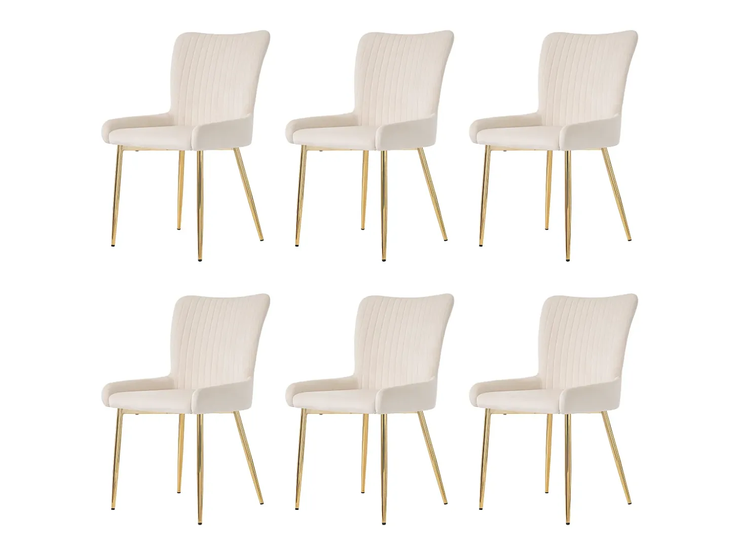 Juego de 6 sillas de comedor de terciopelo beige con patas de metal dorado y soporte lumbar (74 x 58 x 48 cm)