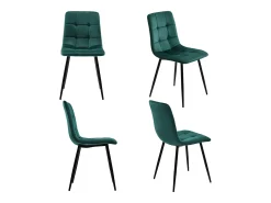 Juego de 4 sillas de comedor - Sillas con respaldo acolchado y patas de metal - terciopelo verde