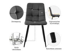 Juego de 4 sillas de comedor modernas tapizadas con respaldo - terciopelo - para comedor, sala de estar - gris
