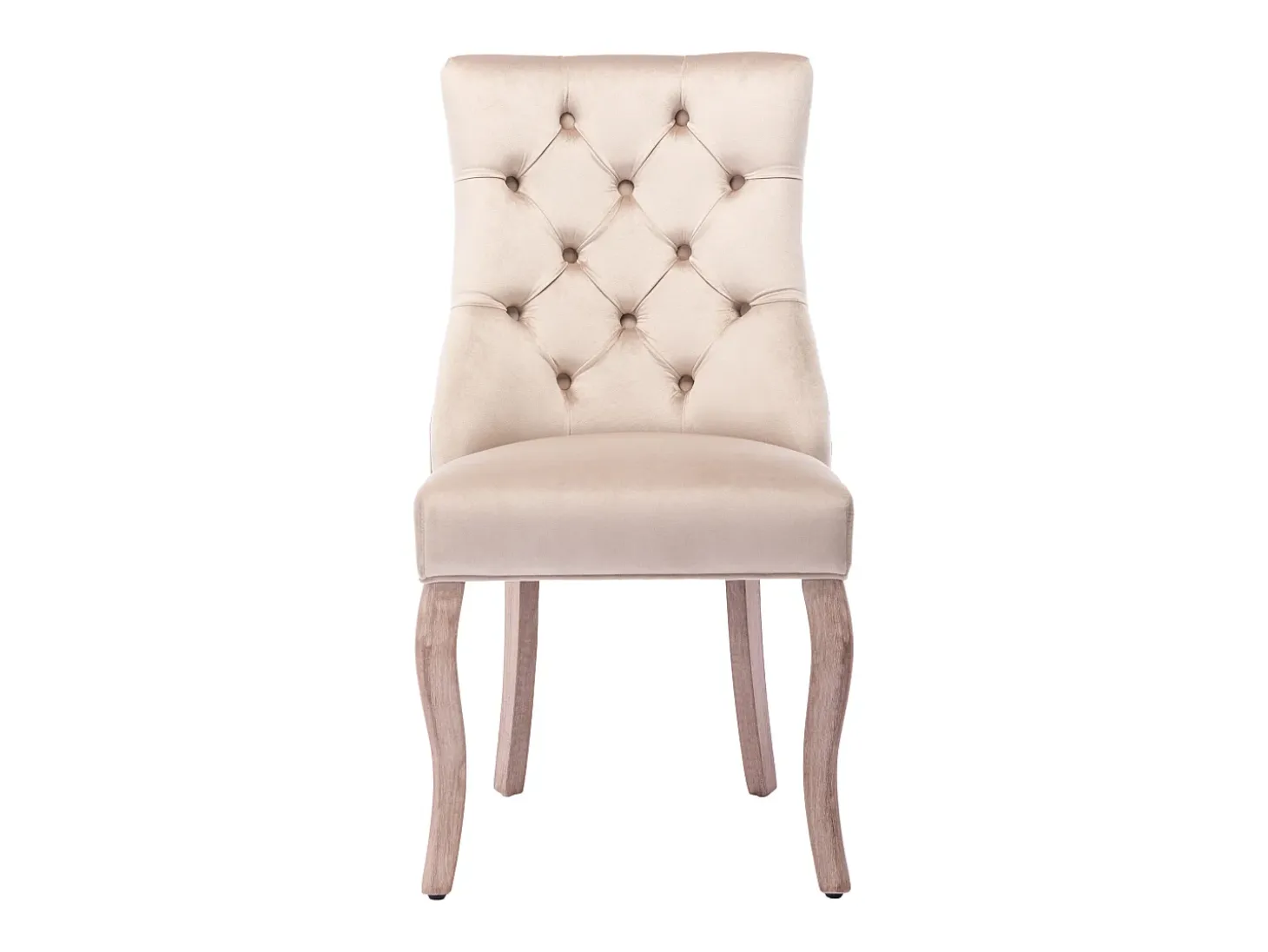 Juego de 6 sillas de comedor - Terciopelo y madera maciza - Respaldo con diseño de rombos - Beige