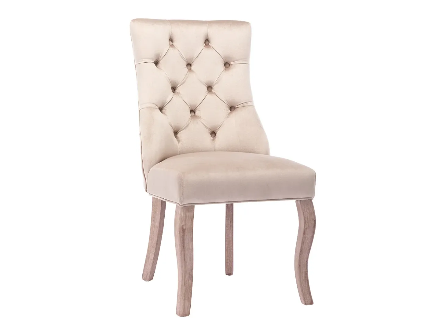 Juego de 6 sillas de comedor - Terciopelo y madera maciza - Respaldo con diseño de rombos - Beige