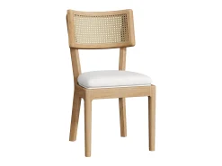 Juego de 2 sillas de comedor de madera maciza con respaldo de ratán - cojín de terciopelo - 50 x 58 x 88 cm - natural