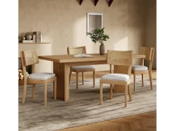 Juego de 2 sillas de comedor de madera maciza con respaldo de ratán - cojín de terciopelo - 50 x 58 x 88 cm - natural