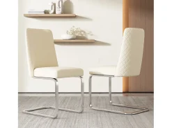 Juego de 2 sillas de comedor - 63,5x63,5x47,63 - terciopelo de lujo - patas de metal plateado - Beige