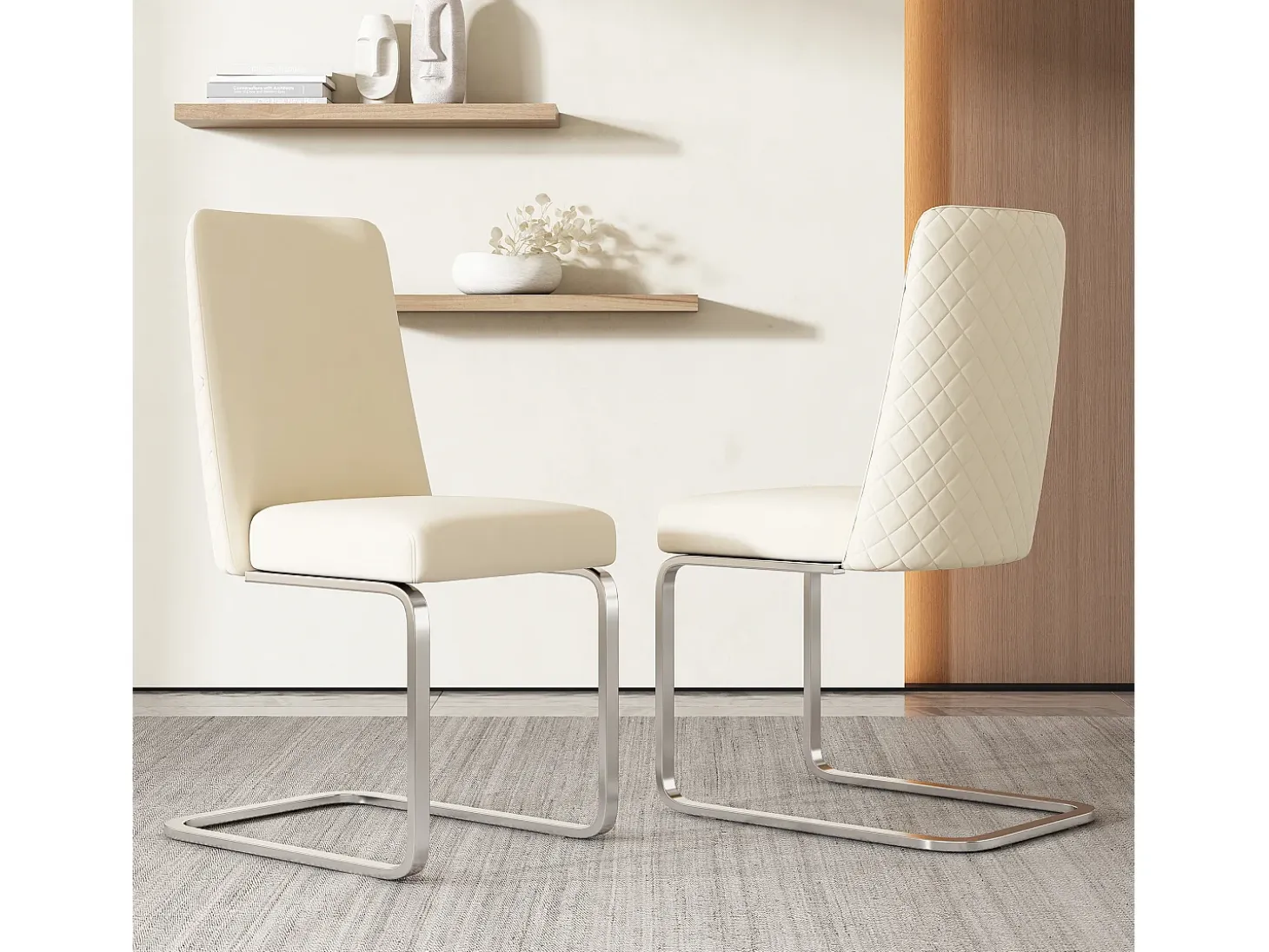 Juego de 2 sillas de comedor - 63,5x63,5x47,63 - terciopelo de lujo - patas de metal plateado - Beige