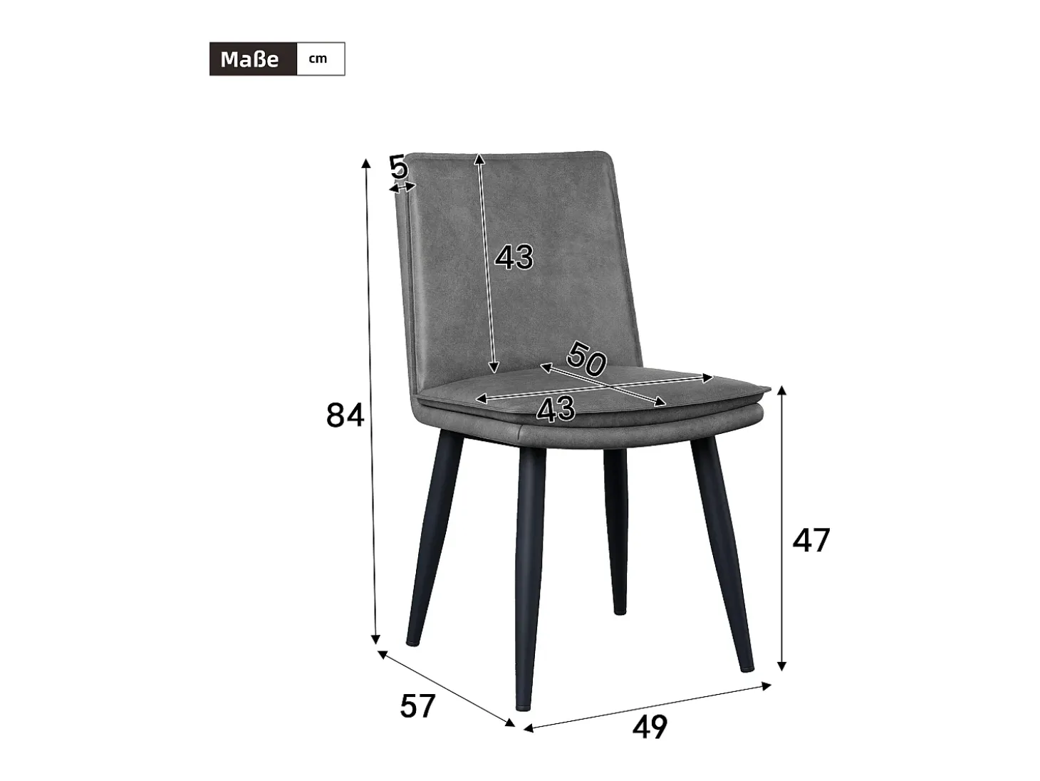 Juego de 2 sillas de comedor, PU gris, con asientos acolchados de doble capa - para comedores y salas de estar
