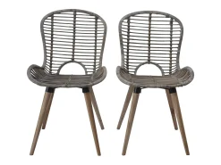 Juego de 2 sillas de comedor de ratán natural marrón