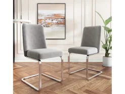 Juego de 2 sillas de comedor - 63,5x63,5x47,63 - terciopelo de lujo - patas de metal plateado - gris