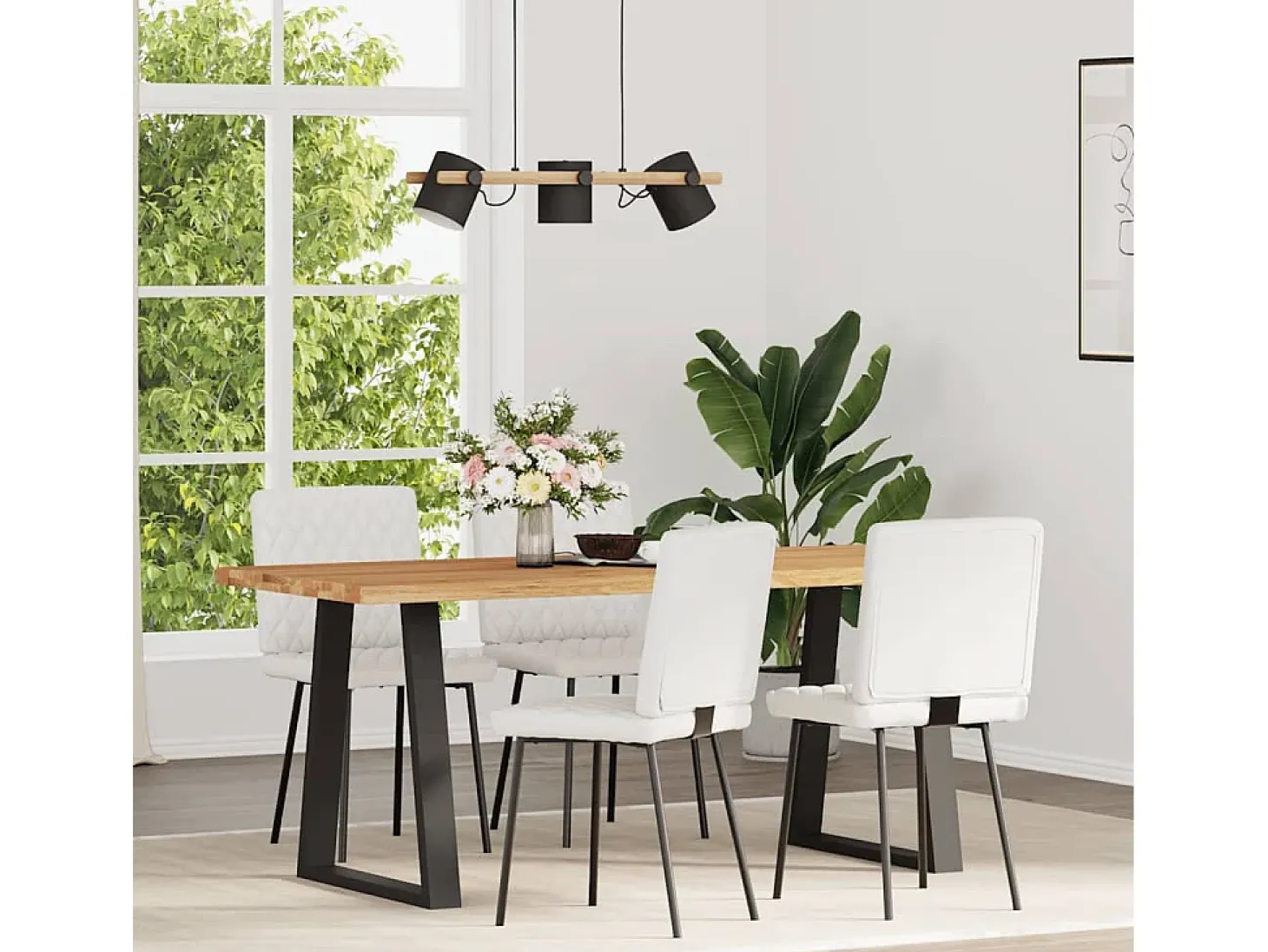 Juego de 4 sillas de comedor de piel sintética blanca