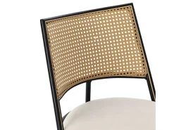 Juego de 4 sillas de comedor con cojín de piel sintética y respaldo de ratán PE - Negro