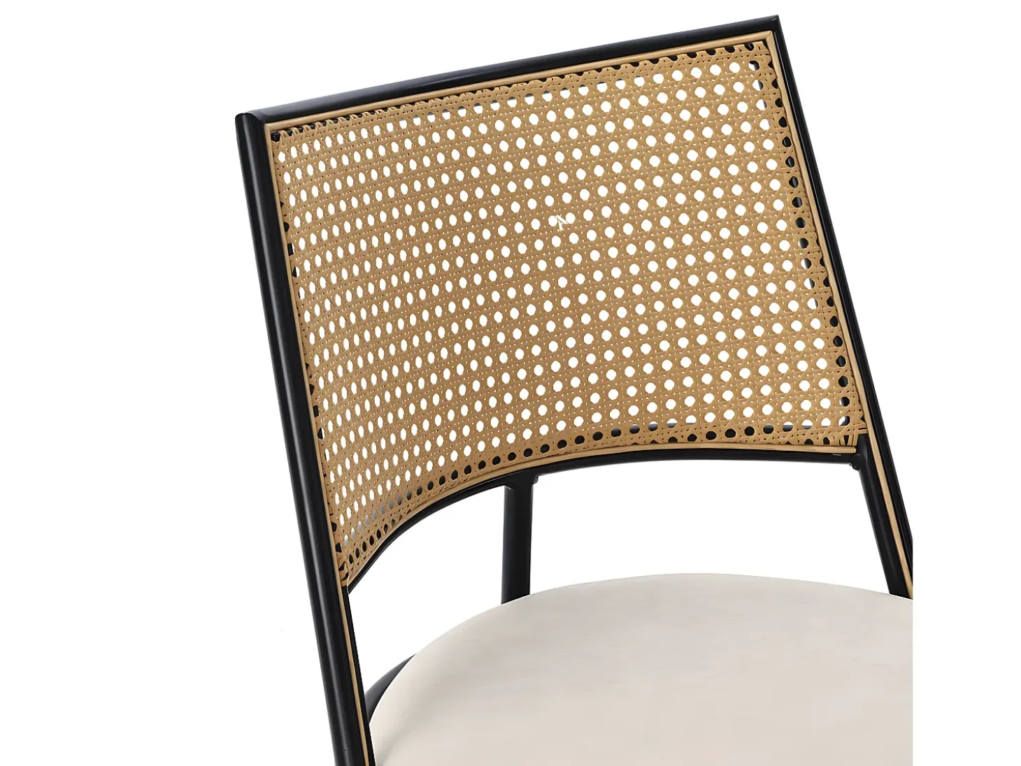 Juego de 4 sillas de comedor con cojín de piel sintética y respaldo de ratán PE - Negro