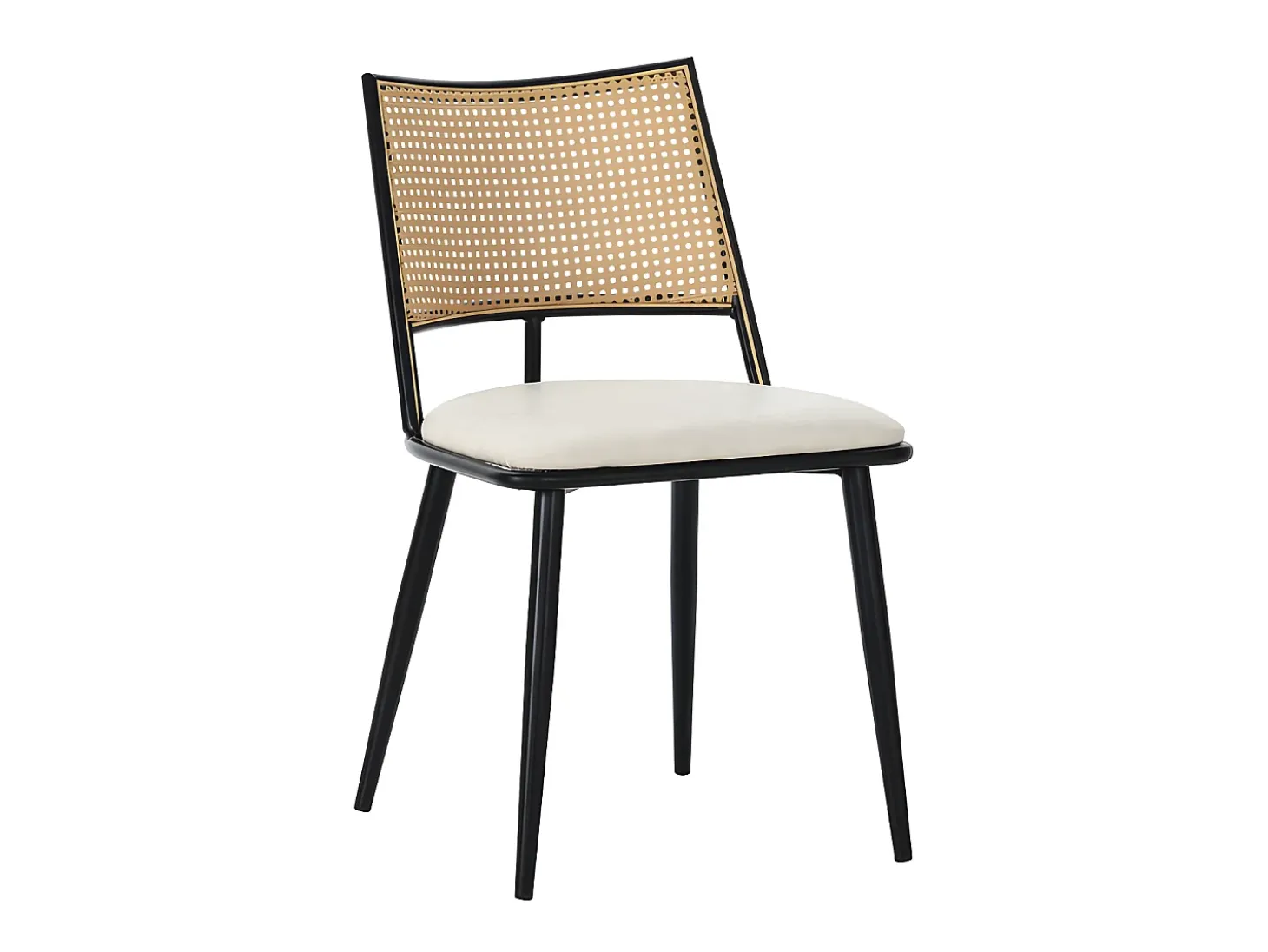 Juego de 4 sillas de comedor con cojín de piel sintética y respaldo de ratán PE - Negro
