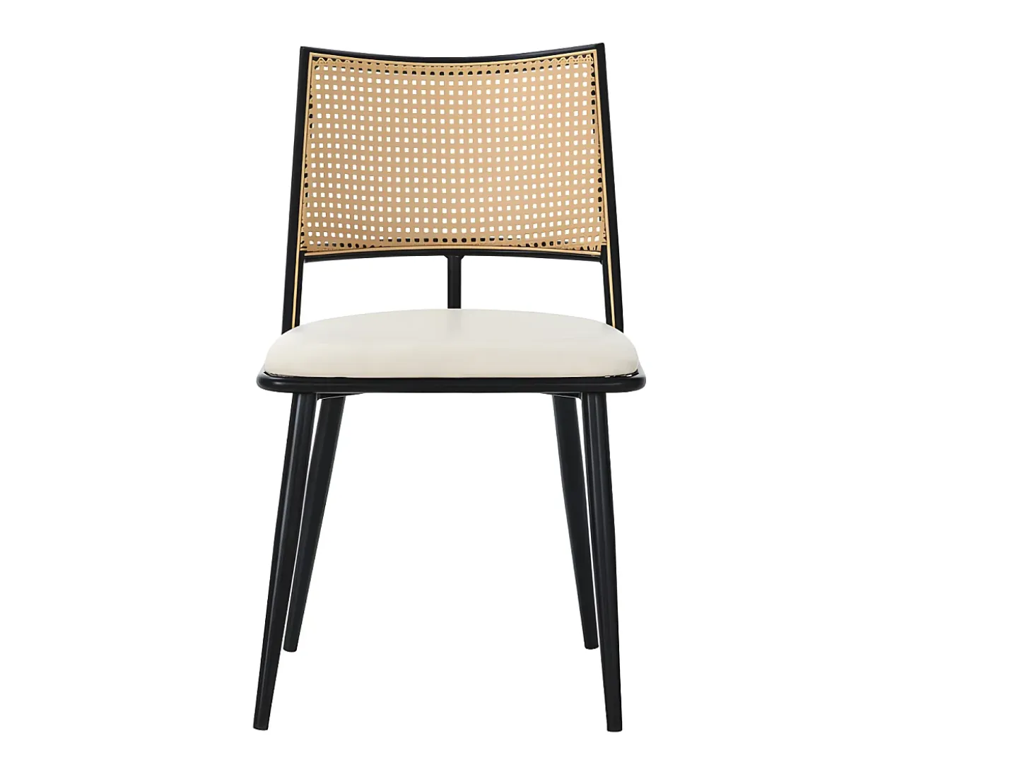 Juego de 4 sillas de comedor con cojín de piel sintética y respaldo de ratán PE - Negro
