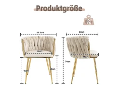 Juego de 2 sillas de comedor - 55,5 x 50 x 74 cm - patas de metal dorado + cojines suaves - terciopelo - marfil