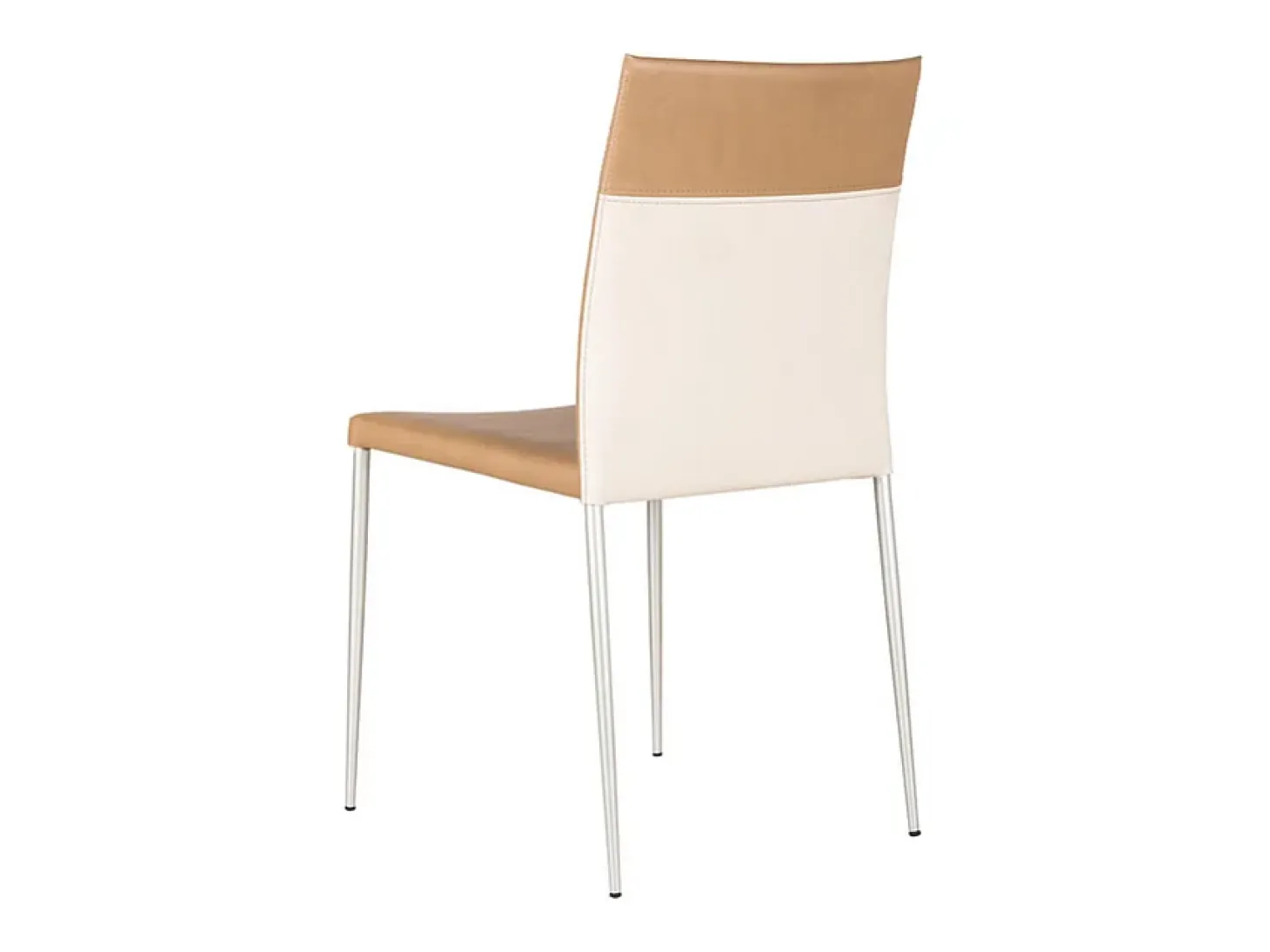 Juego de 4 sillas de comedor apilables "Camelia" tapizadas en piel sintética marrón y beige con patas de metal pintado