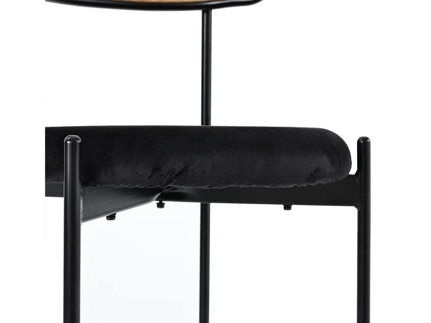 Juego de 4 sillas de comedor de terciopelo y ratán con patas de metal - Negro