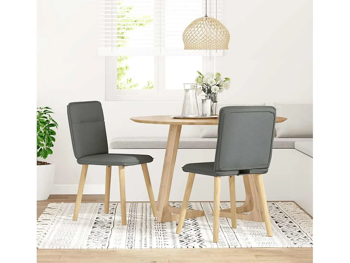 Juego de 2 sillas de comedor de tela gris oscuro