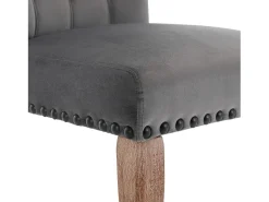 Juego de 2 Sillas de comedor tapizadas en terciopelo - Patas de nogal macizo - Decoración botones - Gris