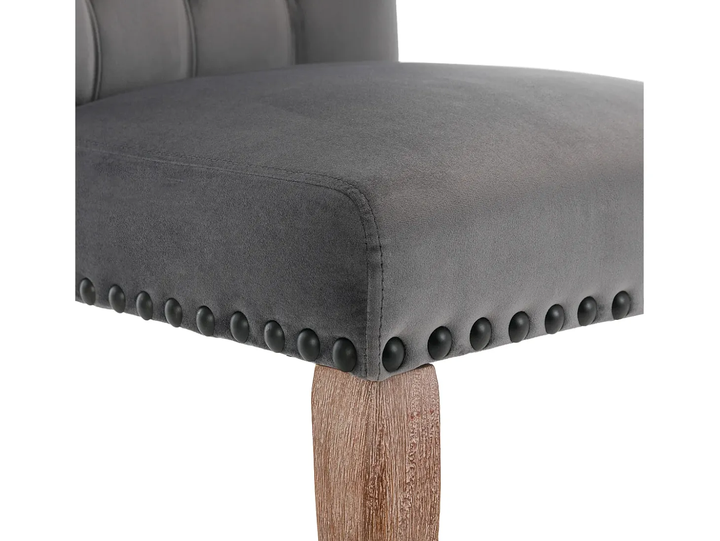 Juego de 2 Sillas de comedor tapizadas en terciopelo - Patas de nogal macizo - Decoración botones - Gris