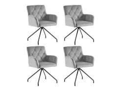Juego de 4 sillas de comedor - terciopelo gris claro - respaldo curvo y patas de metal - para sala de estar y dormitorio