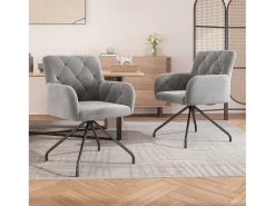 Juego de 4 sillas de comedor - terciopelo gris claro - respaldo curvo y patas de metal - para sala de estar y dormitorio