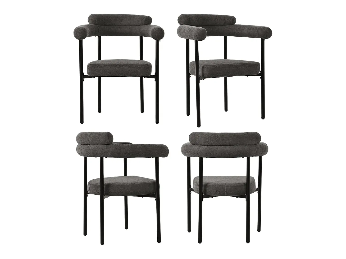 Juego de 4 sillas de comedor de terciopelo - Patas de metal - Con reposabrazos - Gris oscuro