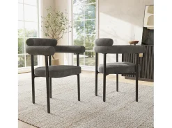 Juego de 4 sillas de comedor de terciopelo - Patas de metal - Con reposabrazos - Gris oscuro