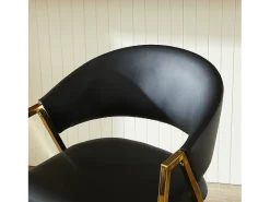 Juego de 2 sillas de comedor de PU negras con estructura de metal dorado