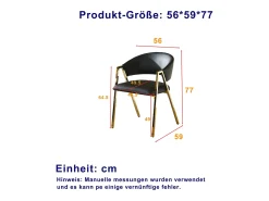 Juego de 2 sillas de comedor de PU negras con estructura de metal dorado