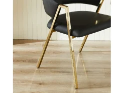 Juego de 2 sillas de comedor de PU negras con estructura de metal dorado