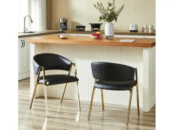 Juego de 2 sillas de comedor de PU negras con estructura de metal dorado