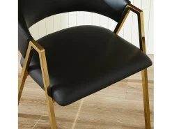 Juego de 2 sillas de comedor de PU negras con estructura de metal dorado