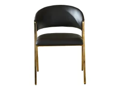Juego de 2 sillas de comedor de PU negras con estructura de metal dorado