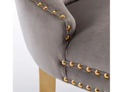 Juego de 2 sillas de comedor en terciopelo gris con respaldo acolchado y patas de metal dorado