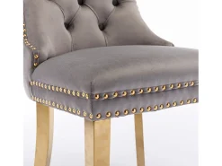 Juego de 2 sillas de comedor en terciopelo gris con respaldo acolchado y patas de metal dorado