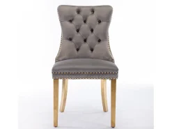 Juego de 2 sillas de comedor en terciopelo gris con respaldo acolchado y patas de metal dorado