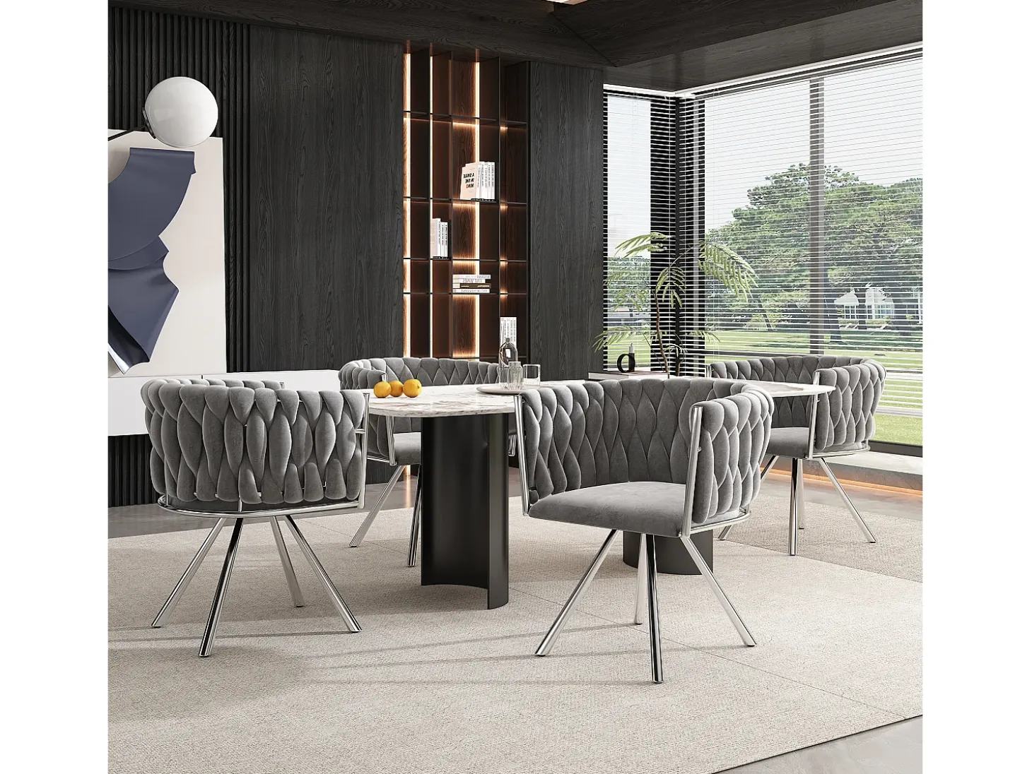 Juego de 6 sillas de comedor de terciopelo, silla giratoria de lujo para sala de estar y dormitorio con patas de metal (62 x 60 x 57 cm)