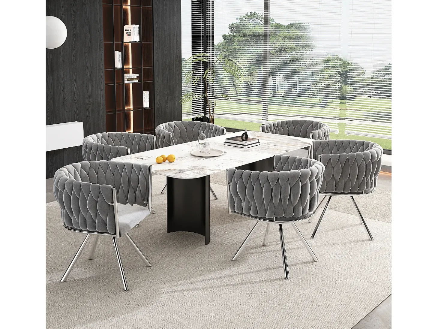 Juego de 6 sillas de comedor de terciopelo, silla giratoria de lujo para sala de estar y dormitorio con patas de metal (62 x 60 x 57 cm)