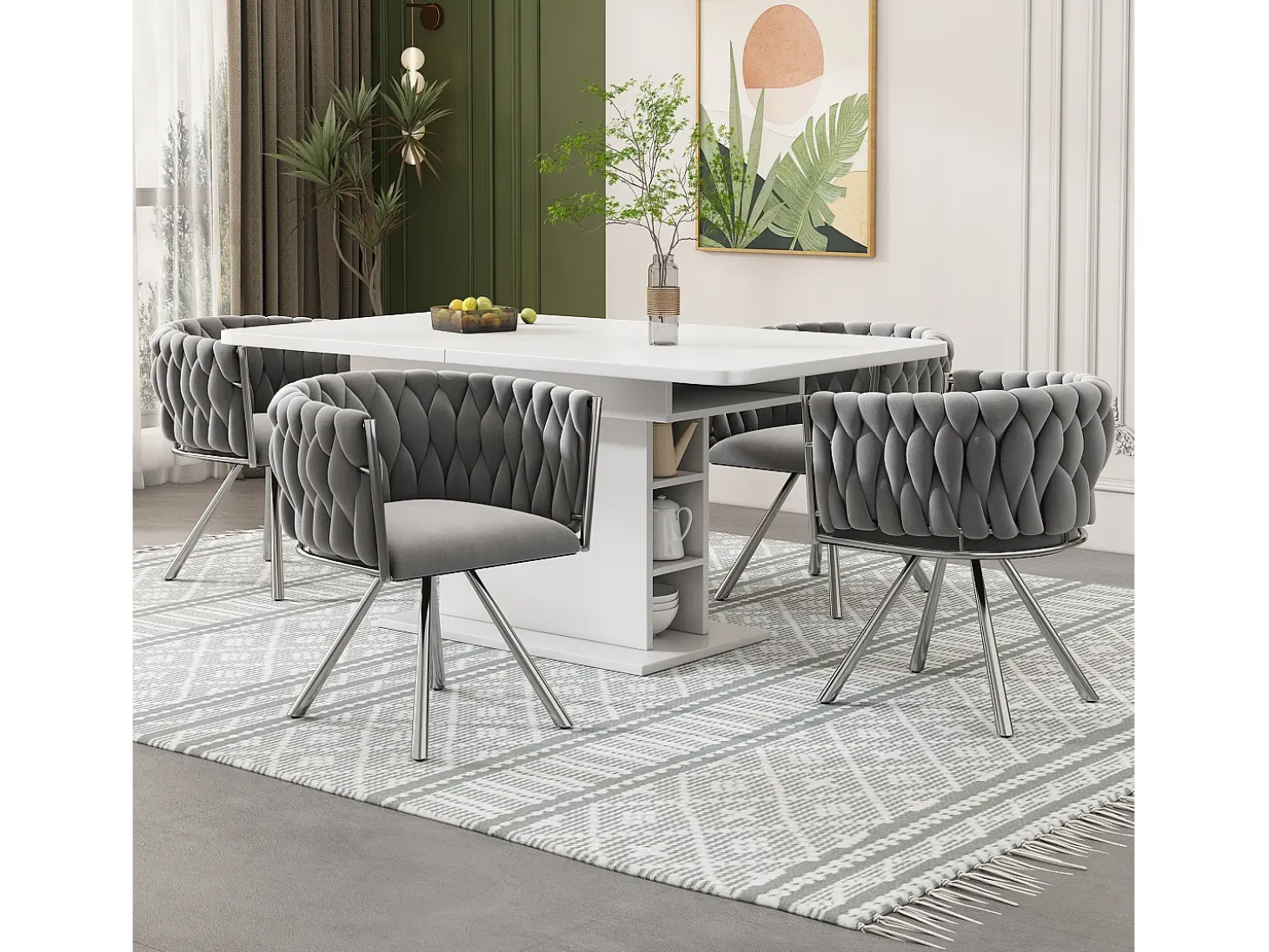 Juego de 6 sillas de comedor de terciopelo, silla giratoria de lujo para sala de estar y dormitorio con patas de metal (62 x 60 x 57 cm)