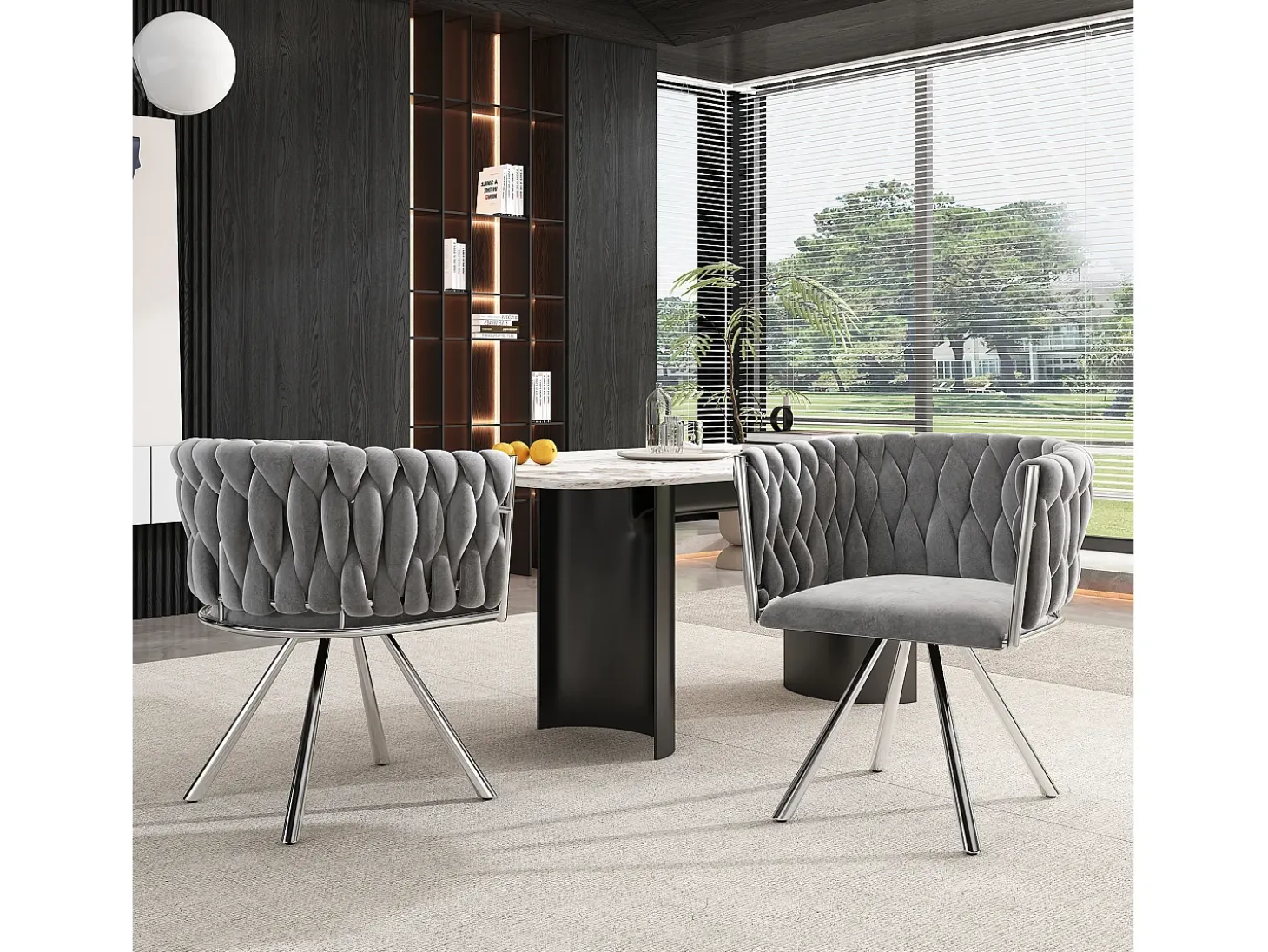 Juego de 6 sillas de comedor de terciopelo, silla giratoria de lujo para sala de estar y dormitorio con patas de metal (62 x 60 x 57 cm)