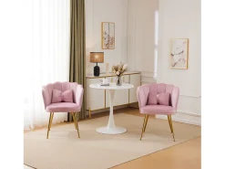Juego de 2 Sillas de Comedor de Terciopelo - 62 x 54,5 x 77 cm - con Respaldo - Patas de Metal - Rosa