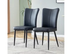 Juego de 2 sillas de comedor con asiento de piel sintética y patas de metal negras.