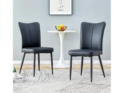 Juego de 2 sillas de comedor con asiento de piel sintética y patas de metal negras.