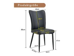 Juego de 2 sillas de comedor con asiento de piel sintética y patas de metal negras.