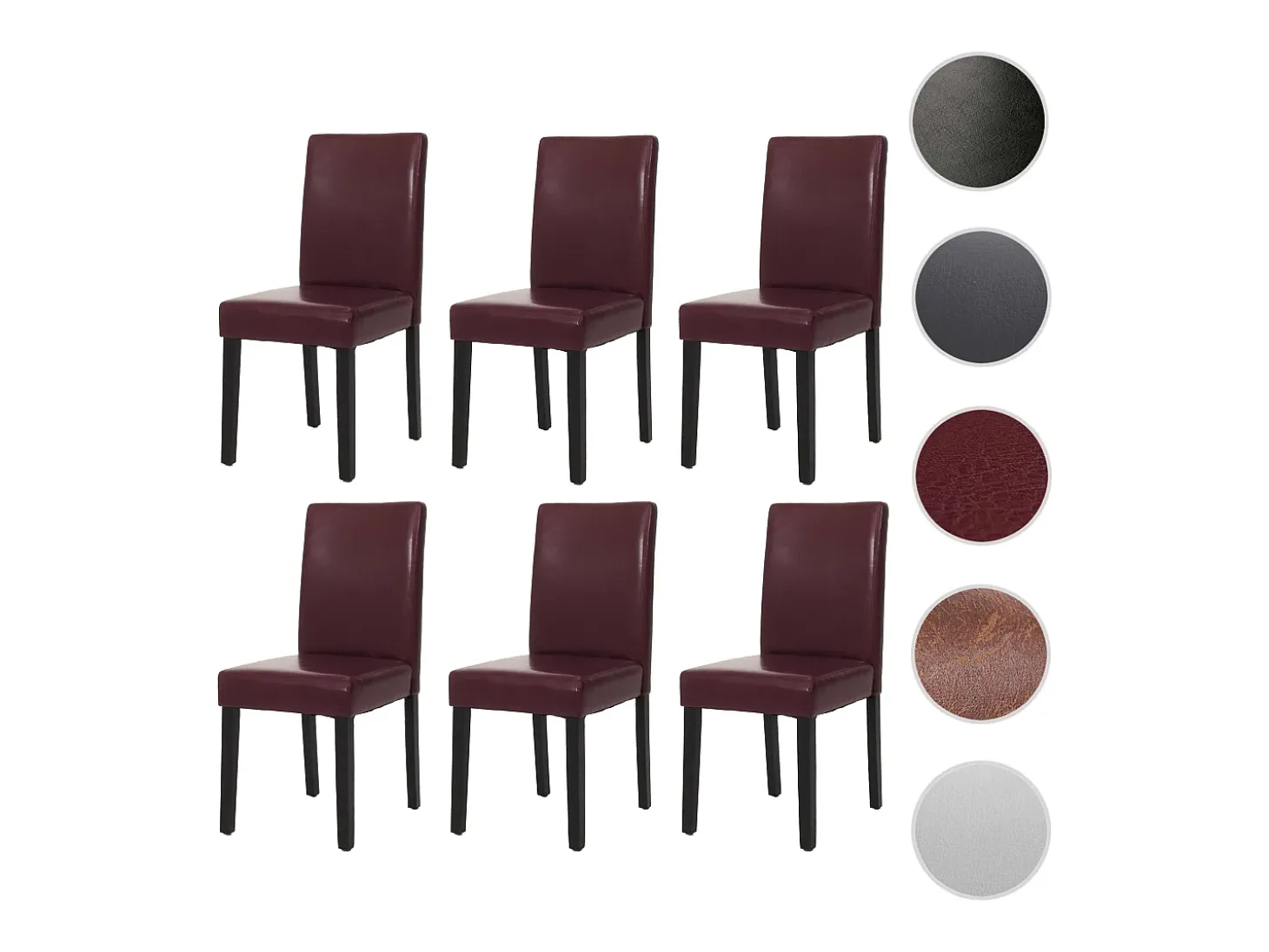 Juego de 6 sillas de comedor Littau de piel sintética, polipiel, roja, patas oscuras